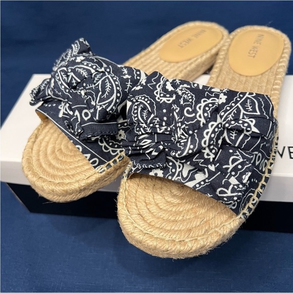 Nine West Bow Slip-on Espadrille Slide - Bandana Blue - NIB - Picture 5 of 14